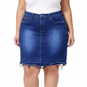 Deja Bleu Women’s Denim Skirt Size 14 Stretch Jean Skirt Raw Hem